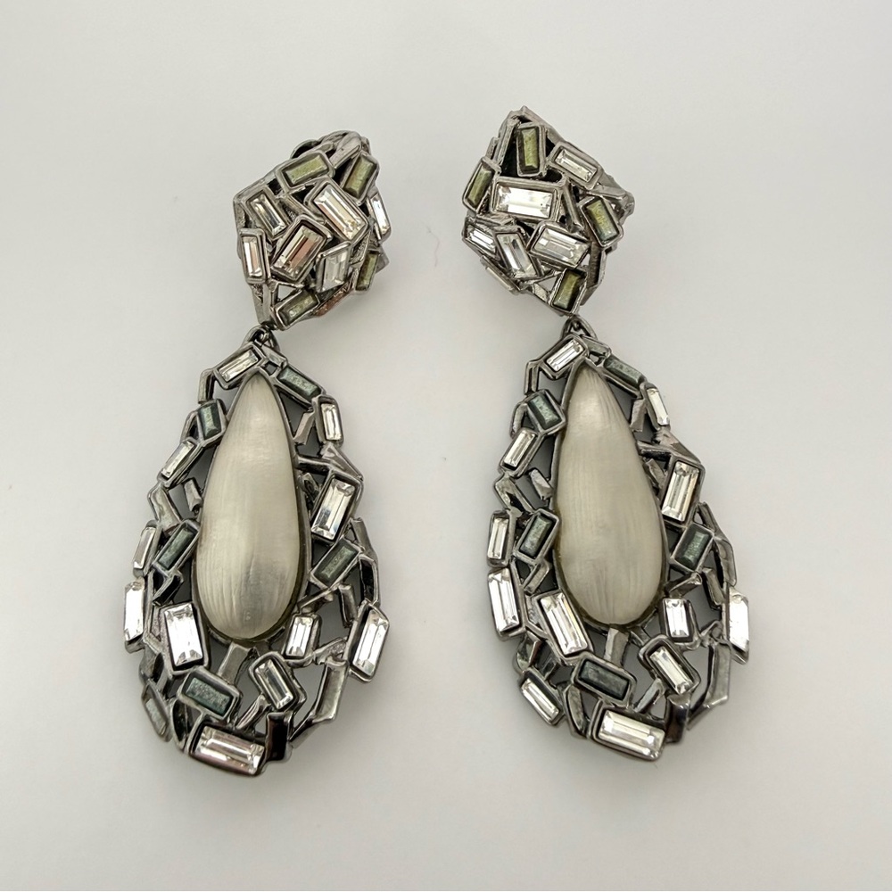 Alexis Bittar Lucite and Crystal drop non pierced ear clips  Retail 395$